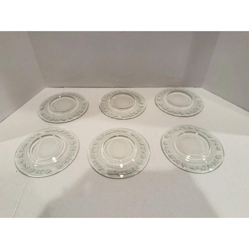 Vintage Anchor Hocking Gooseberry Clear Glass Dessert Plates – Set of 6